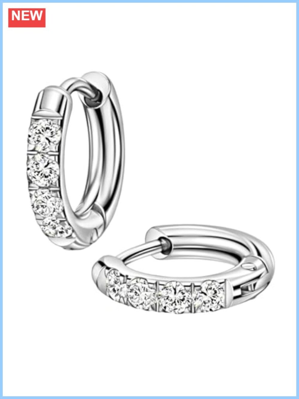 Stainless Steel Huggie Hoop Earrings CZ Small Hoops Hinged